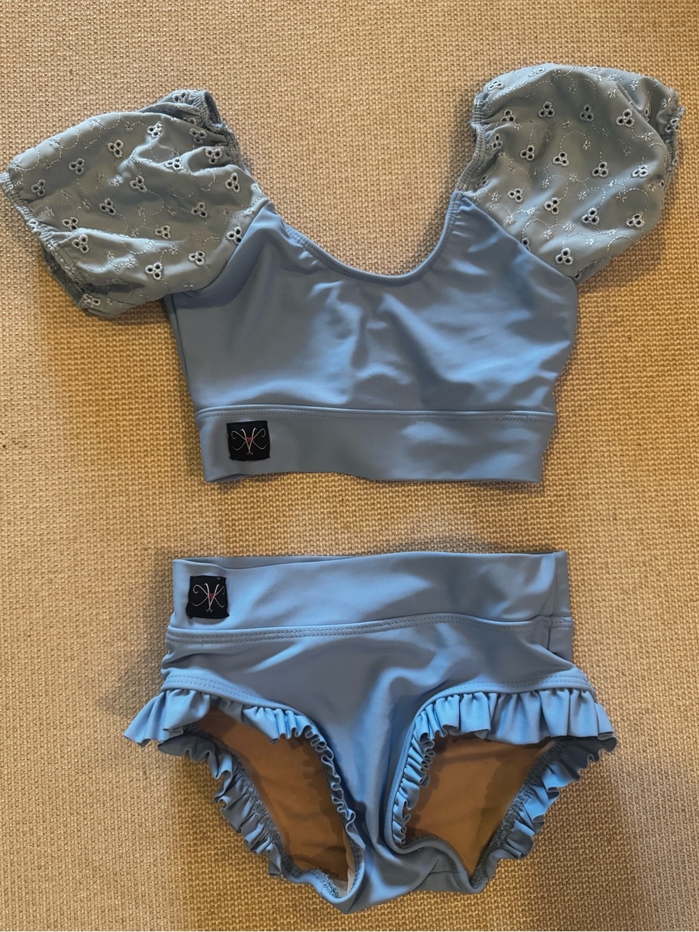 Kandi Kouture Girls Dance Set Blue Eyelet Ruffle Puff Sleeve 2-Piece